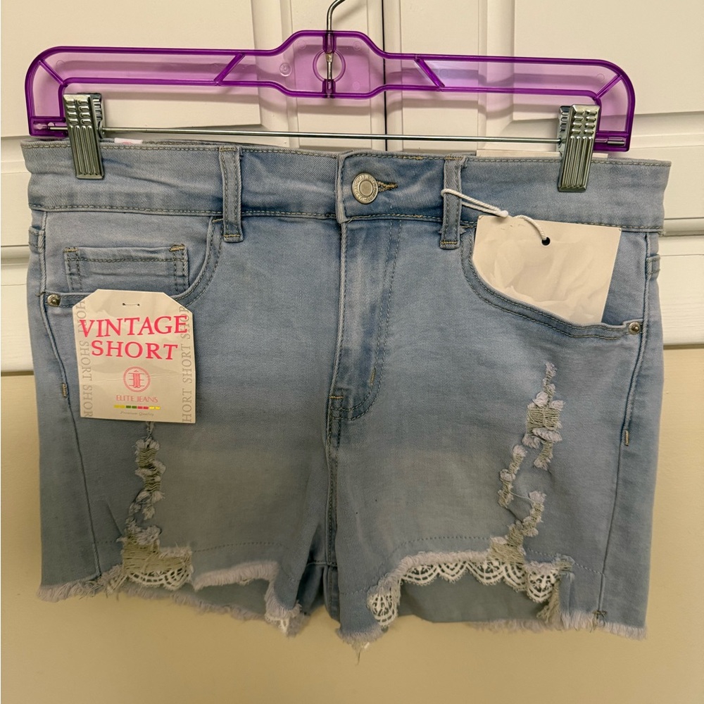 Distressed Light Blue Women's Jean shorts. Elite jeans